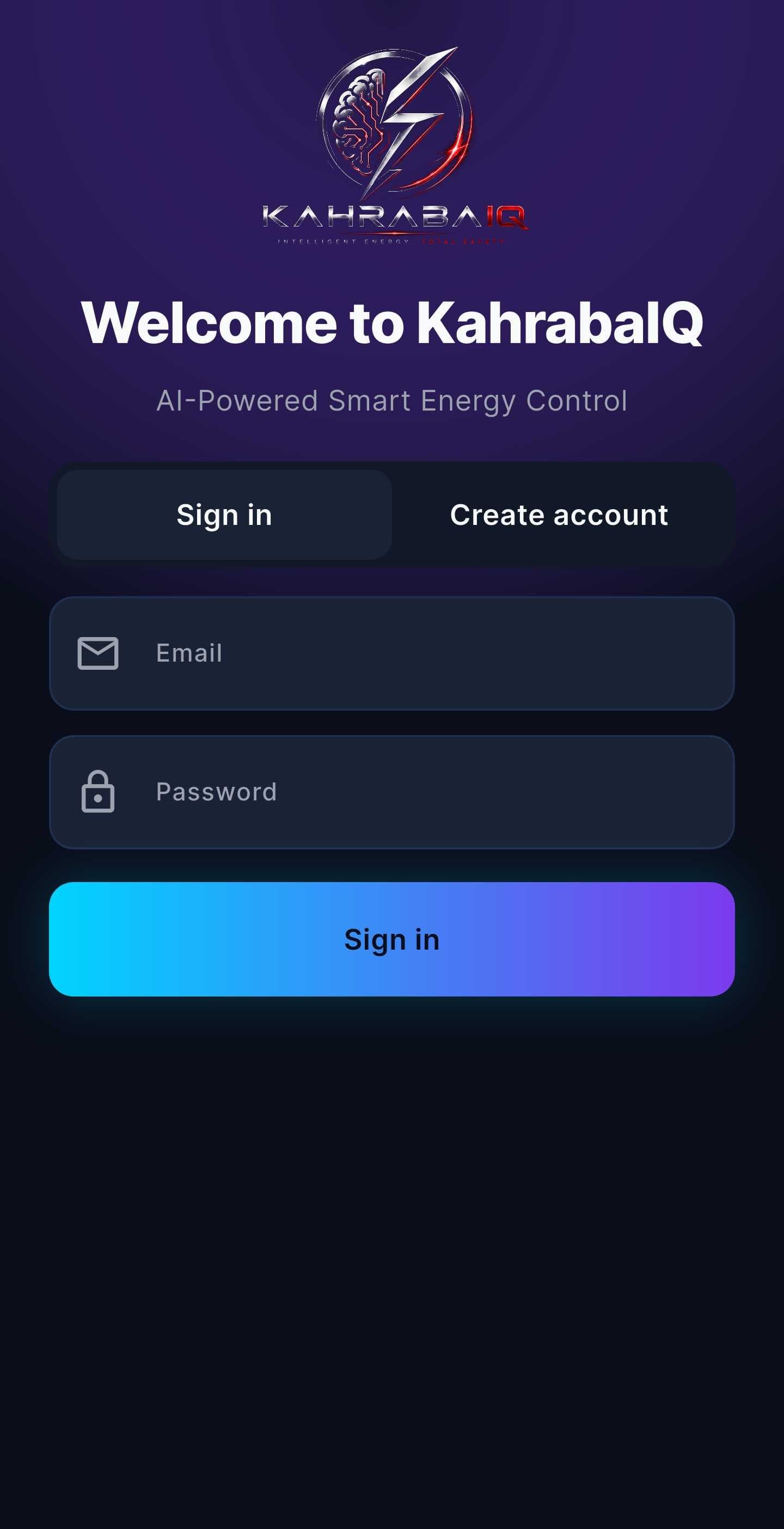 KahrabaIQ mobile app prototype screen 1